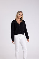 Two T's Boucle Knitted Cardigan - Black